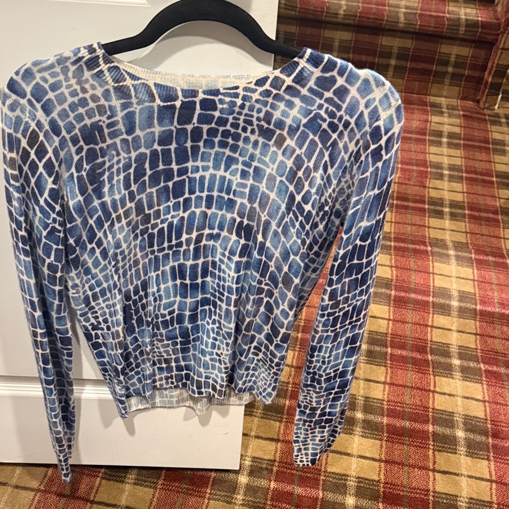 Autumn Cashmere Blue and White Croc Print Long Sleeve Top